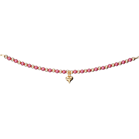 Gold Filled Alternating Gold and Brushed Beads With Center Gold Puffy Heart Children's Bracelet - HK Jewels