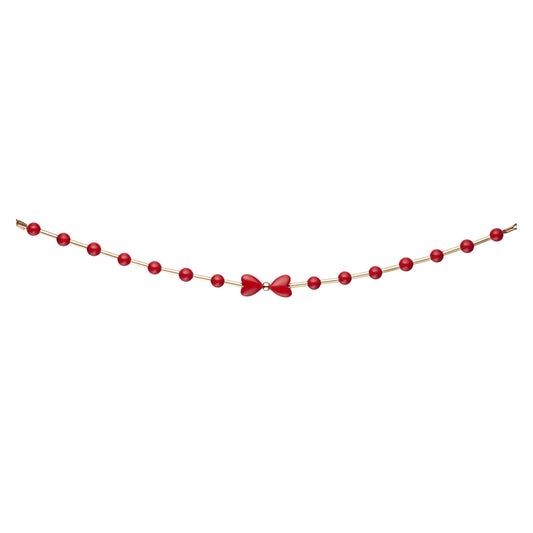 Gold Filled Bar With Red Beads With Center Red Heart Bow Children's Bracelet - HK Jewels