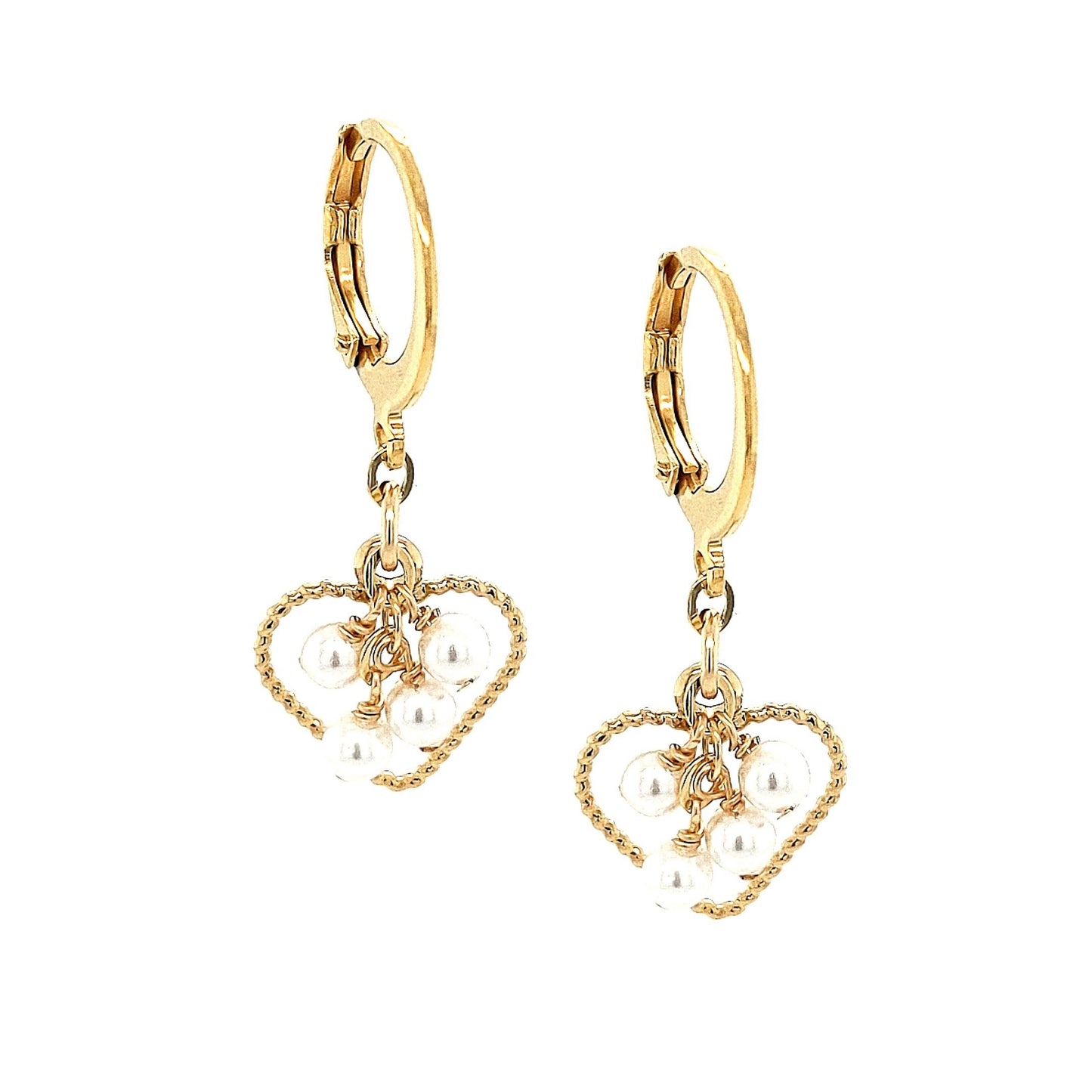 Surgical Steel Heart And Hanging Pearls Earring - HK Jewels