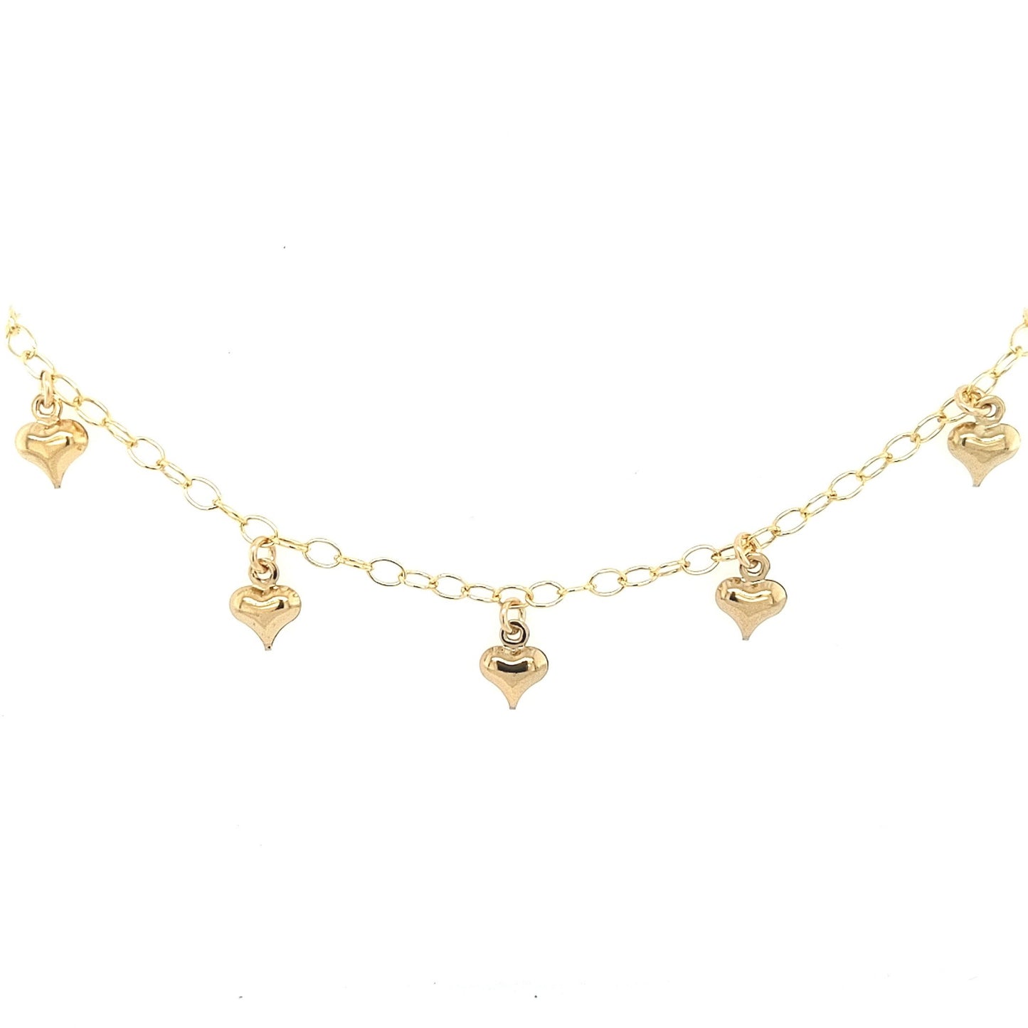 Gold Filled Chain With Hanging Small Puffy Gold Hearts Bracelet - HK Jewels