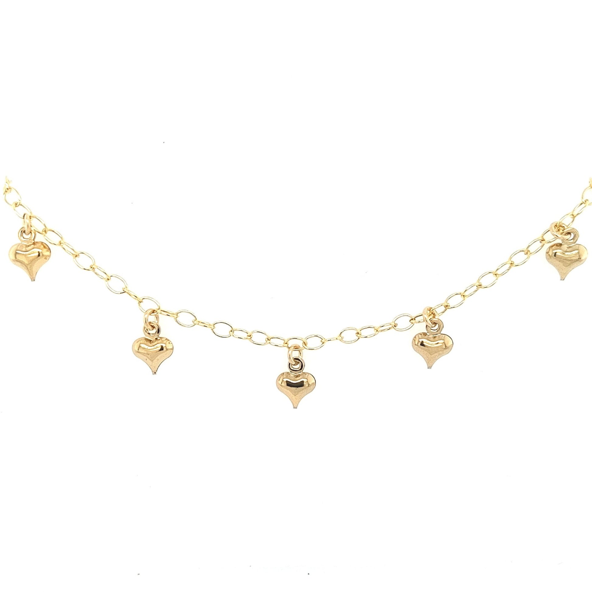 Gold Filled Chain With Hanging Small Puffy Gold Hearts Bracelet - HK Jewels