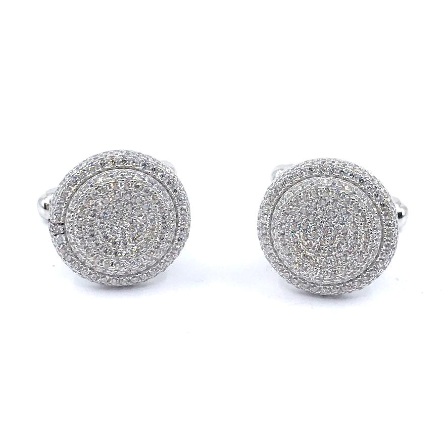 Sterling Silver Halo Circle Cufflinks - HK Jewels
