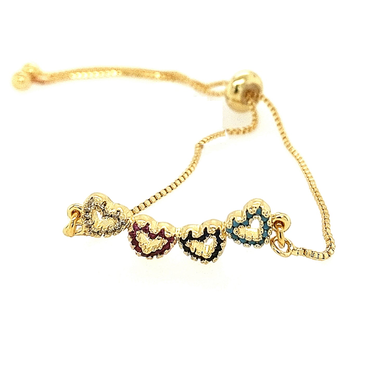 Linked Colorful Four Hearts Bolo Bracelet - HK Jewels