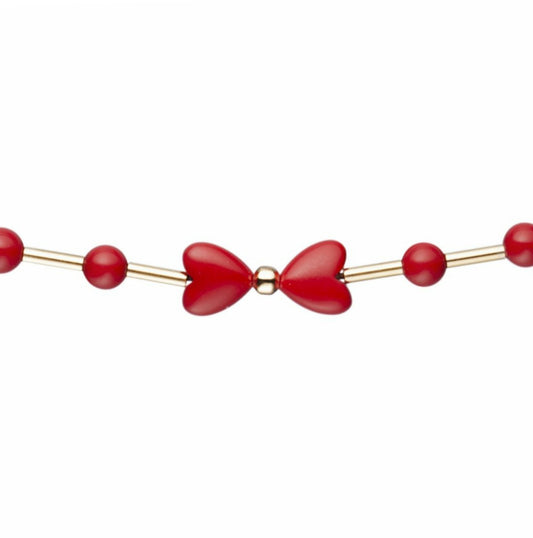 Gold Filled Bar With Red Beads With Center Red Heart Bow Children's Bracelet - HK Jewels