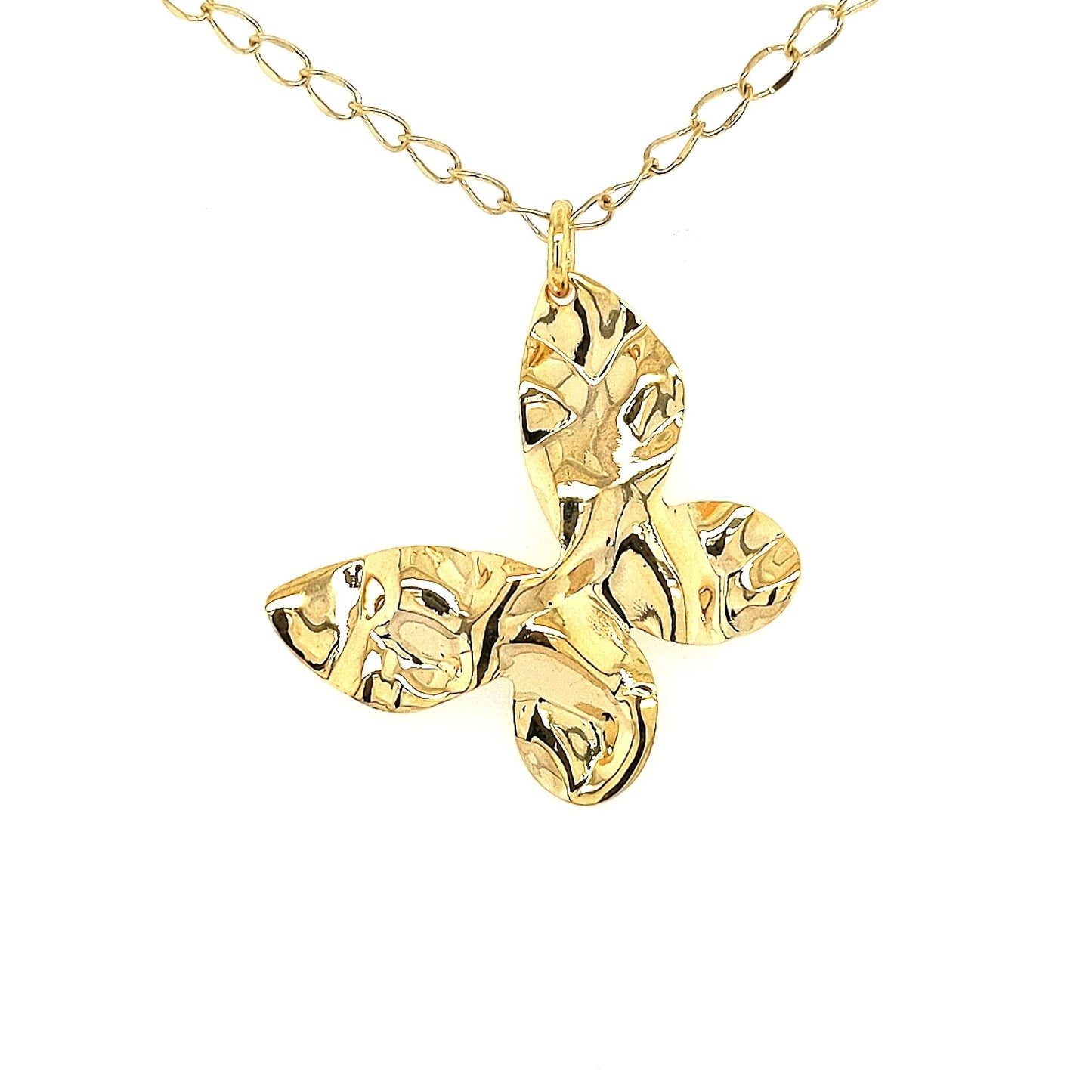 Gold Plated Hammered Butterfly Necklace - HK Jewels