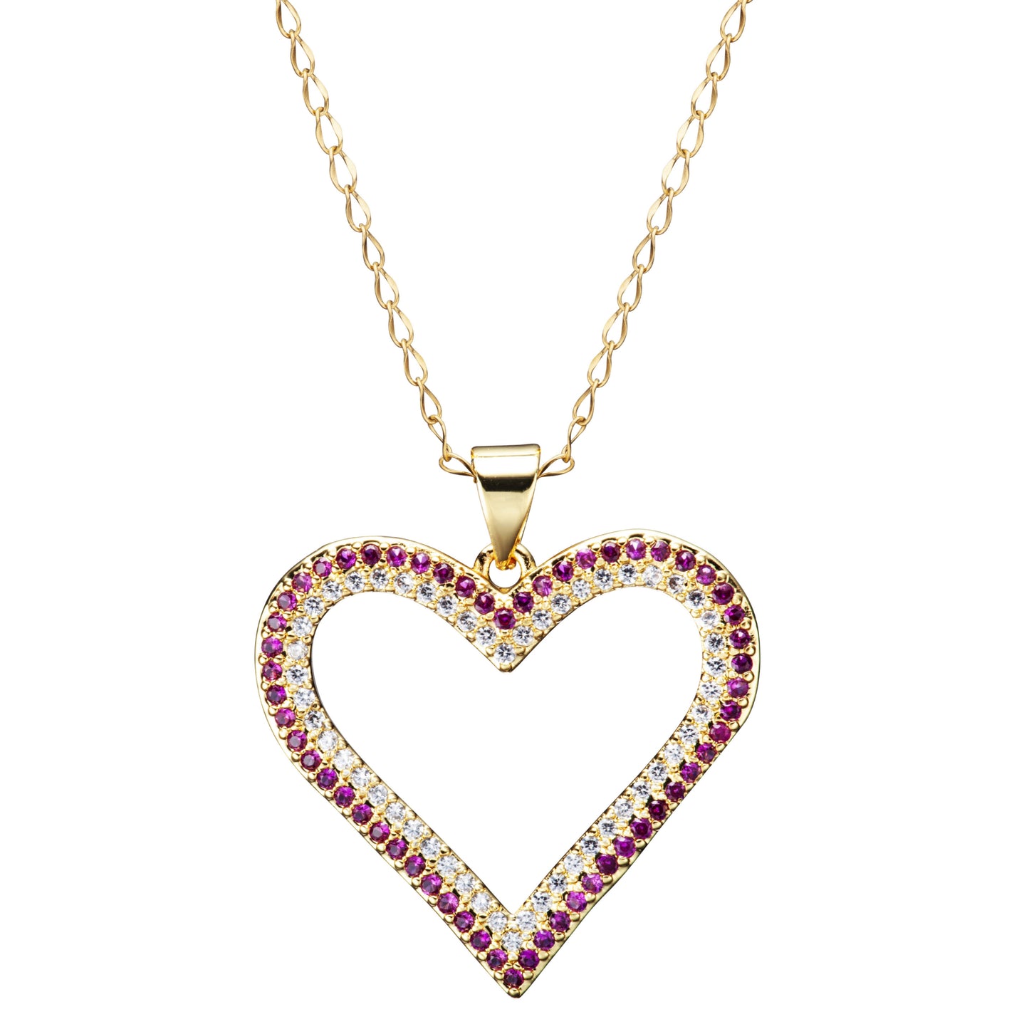 Gold Plated Ruby Color CZ Heart Necklace - HK Jewels