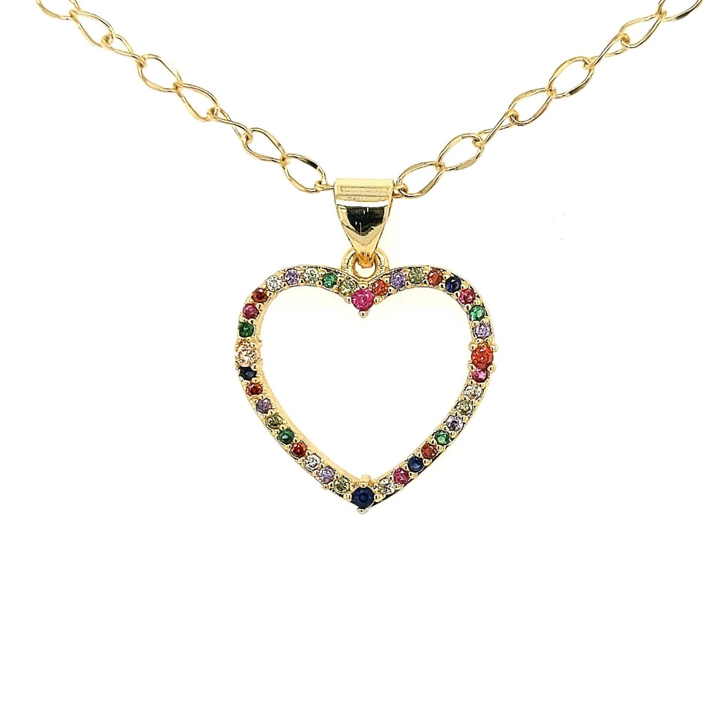 Gold Plated CZ Multicolor Heart Necklace - HK Jewels
