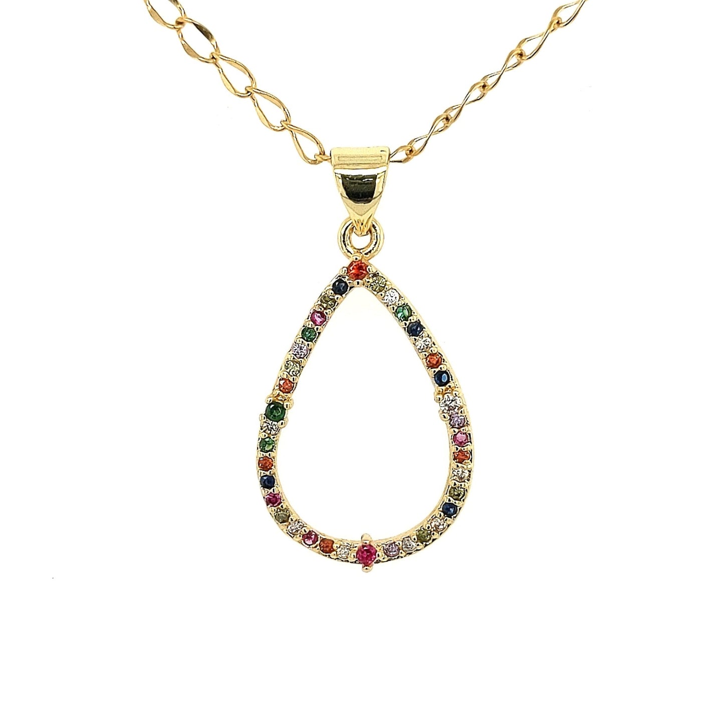 Gold Plated CZ Multicolor Teardrop Necklace - HK Jewels