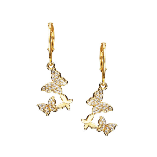 Surgical Steel Three Butterflies With CZ Earrings - HK Jewels