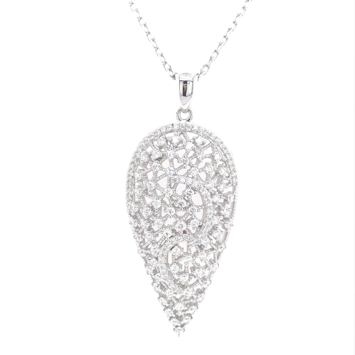 Sterling Silver Teardrop CZ Pendant - HK Jewels