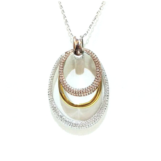 Sterling Silver Tri-Colored Ovals Pendant - HK Jewels