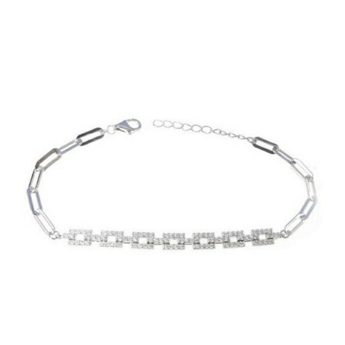 Sterling Silver Elegant CZ Diamond Rectangles Bracelet - HK Jewels