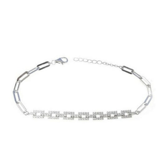 Sterling Silver Elegant CZ Diamond Rectangles Bracelet - HK Jewels