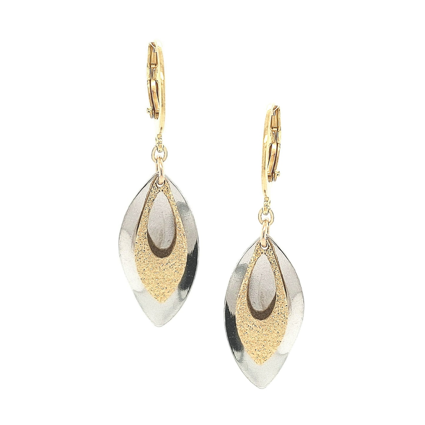 Surgical Steel Hollow Petal Over Curved Solid Petal Earrings - HK Jewels