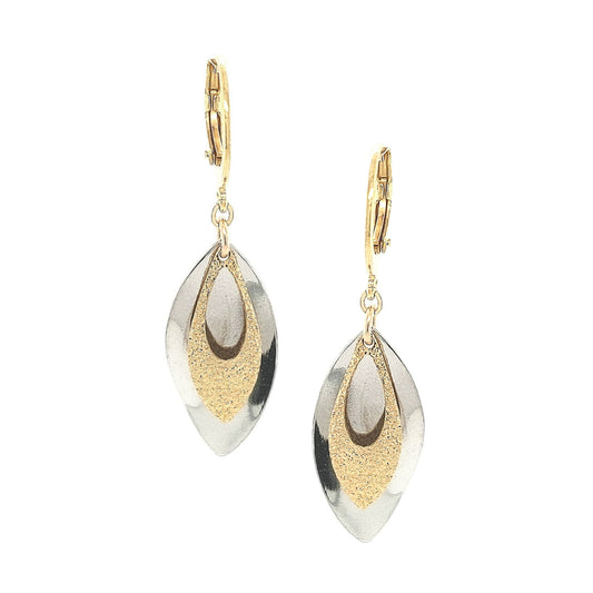 Surgical Steel Hollow Petal Over Curved Solid Petal Earrings - HK Jewels