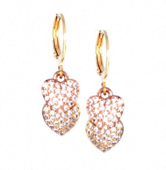 Surgical Steel Double Hanging CZ Heart Earring - HK Jewels