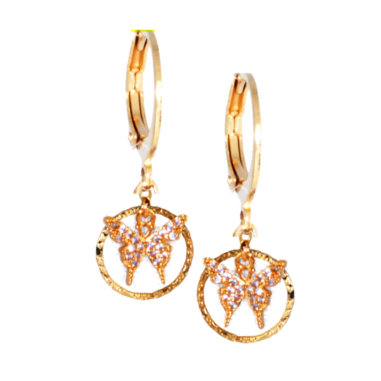 Surgical Steel Hollow Circle With CZ Butterfly Earrings - HK Jewels
