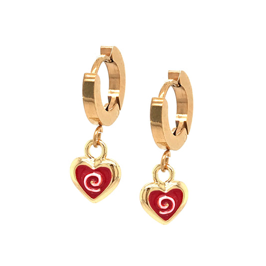Surgical Steel Red Swirled Heart Earrings - HK Jewels