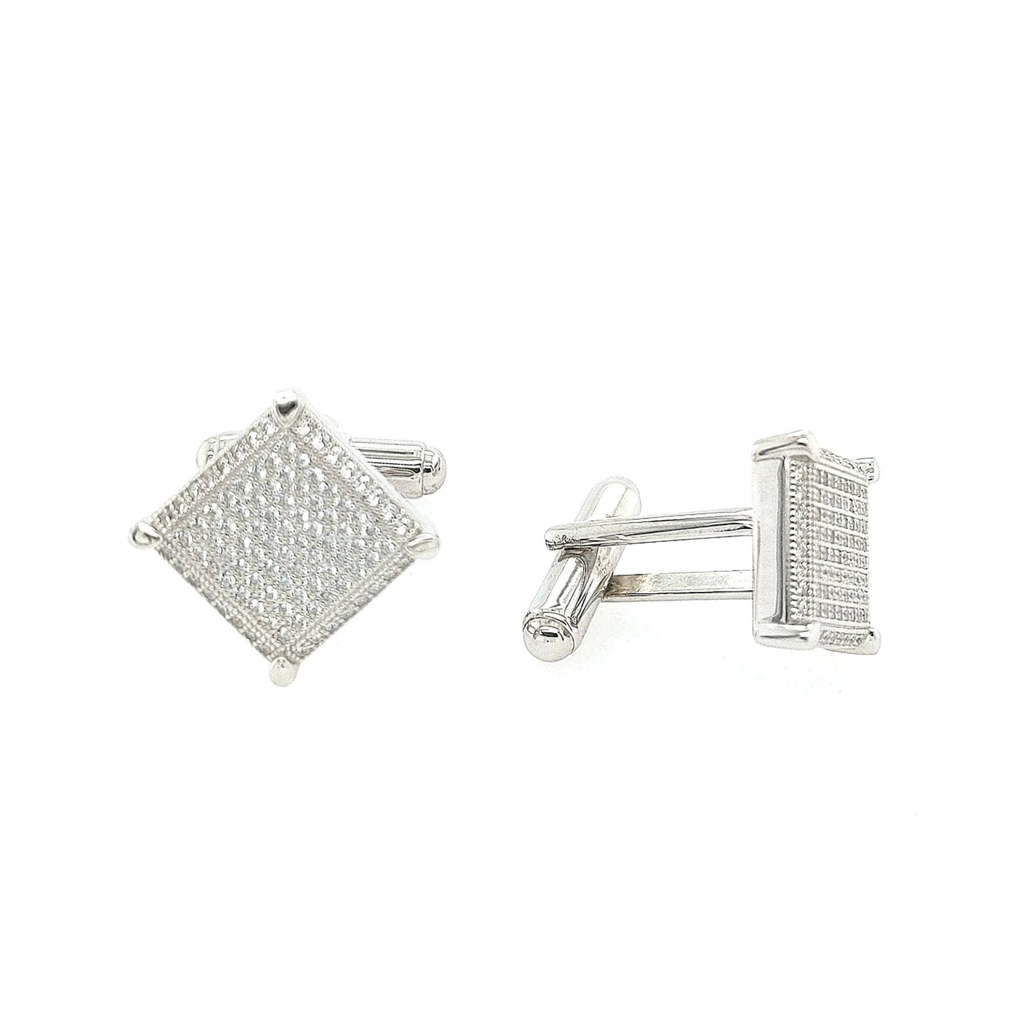 Sterling Silver Micropave Square (Diamond Shaped) Cufflinks - HK Jewels