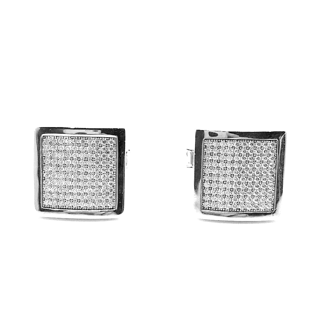 Sterling Silver Square Shiny Border Cufflinks - HK Jewels