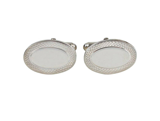 Oval Sterling Silver Hallmarked Cufflinks with Engraved Edge - HK Jewels