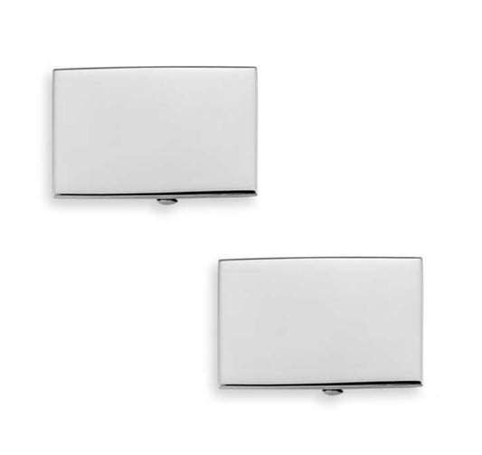Rhodium Plated Shiny Rectangular Cufflinks - HK Jewels