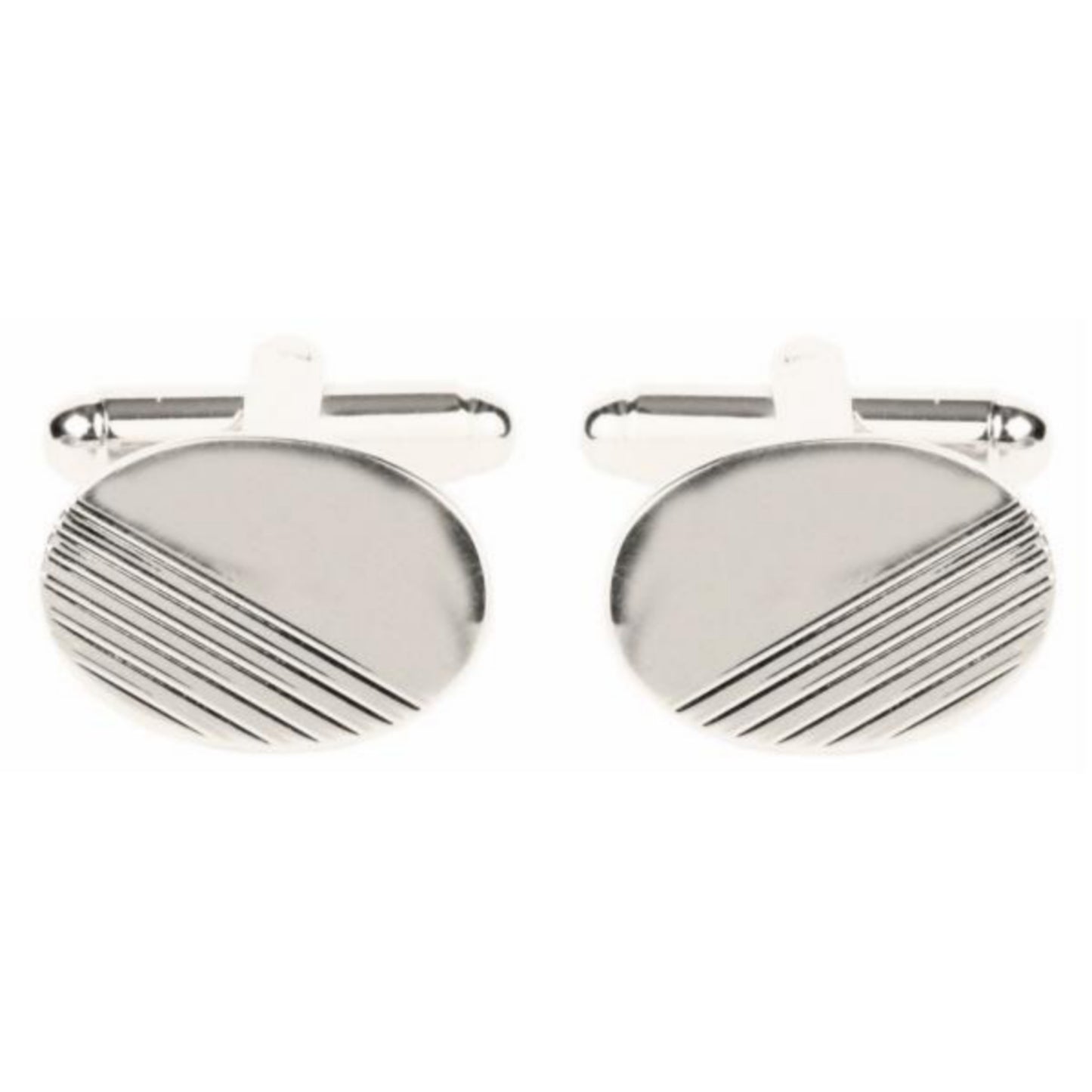 Oval with 1/3 Diagonal Lines Rhodium Plated Cufflinks - HK Jewels
