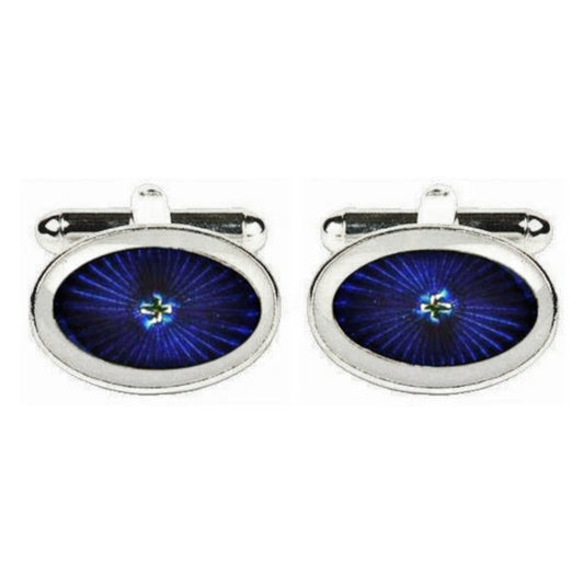 Rhodium Plated Blue Starburst Oval Cufflinks - HK Jewels