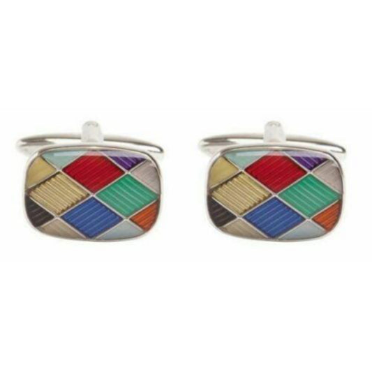 Harlequin Enamel Rhodium Plate Cufflinks - HK Jewels