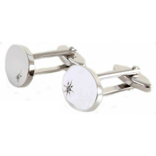 Oval Clear CZ Star Set Rhodium Plated Cufflinks - HK Jewels