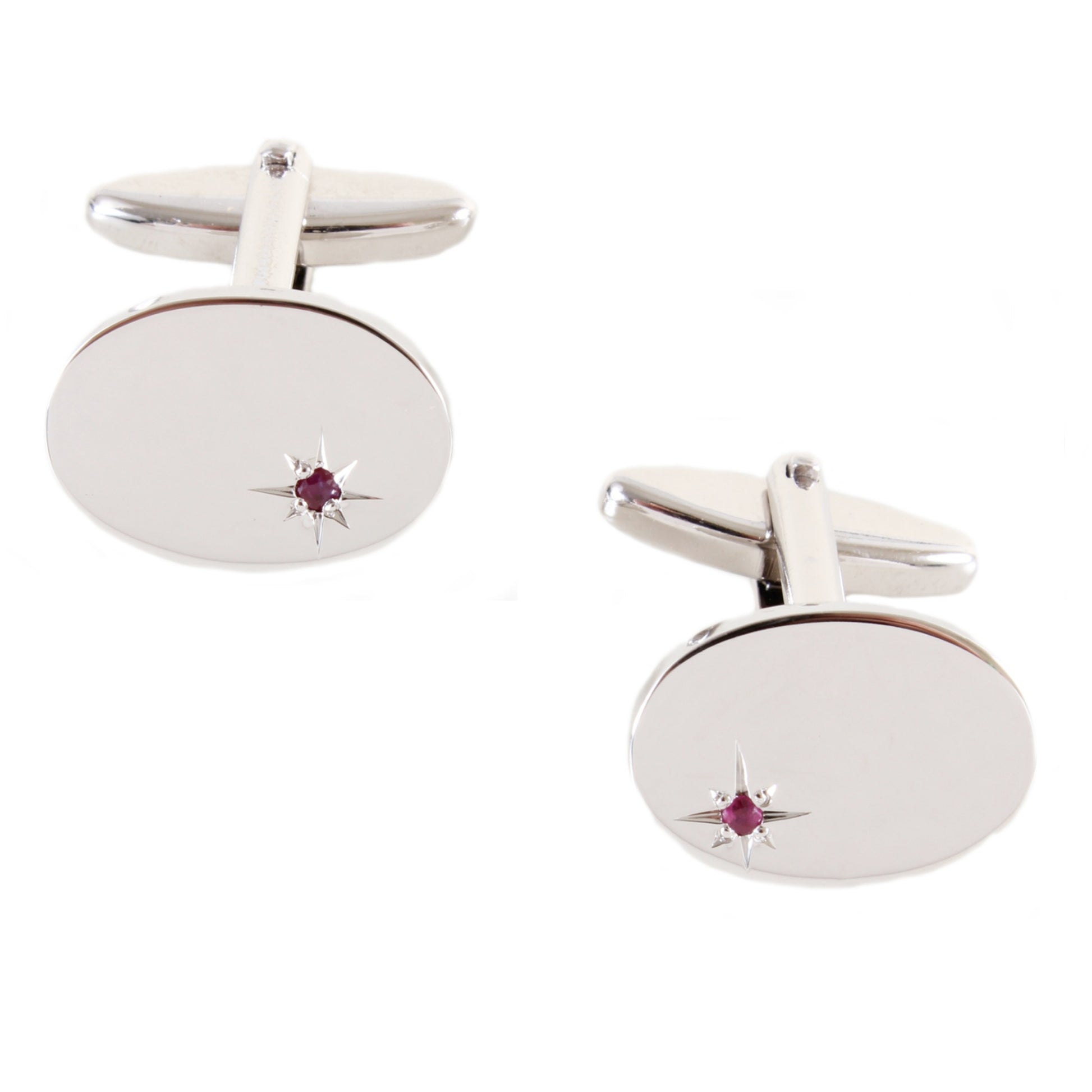 Oval Ruby CZ Star Set Rhodium Plated Cufflinks - HK Jewels