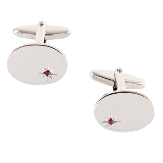Oval Ruby CZ Star Set Rhodium Plated Cufflinks - HK Jewels