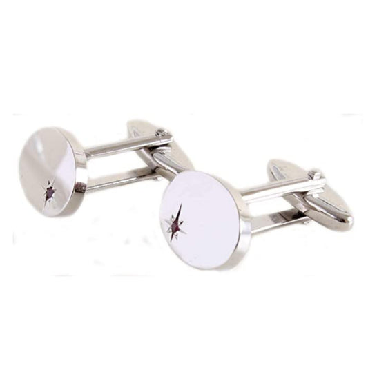 Oval Ruby CZ Star Set Rhodium Plated Cufflinks - HK Jewels