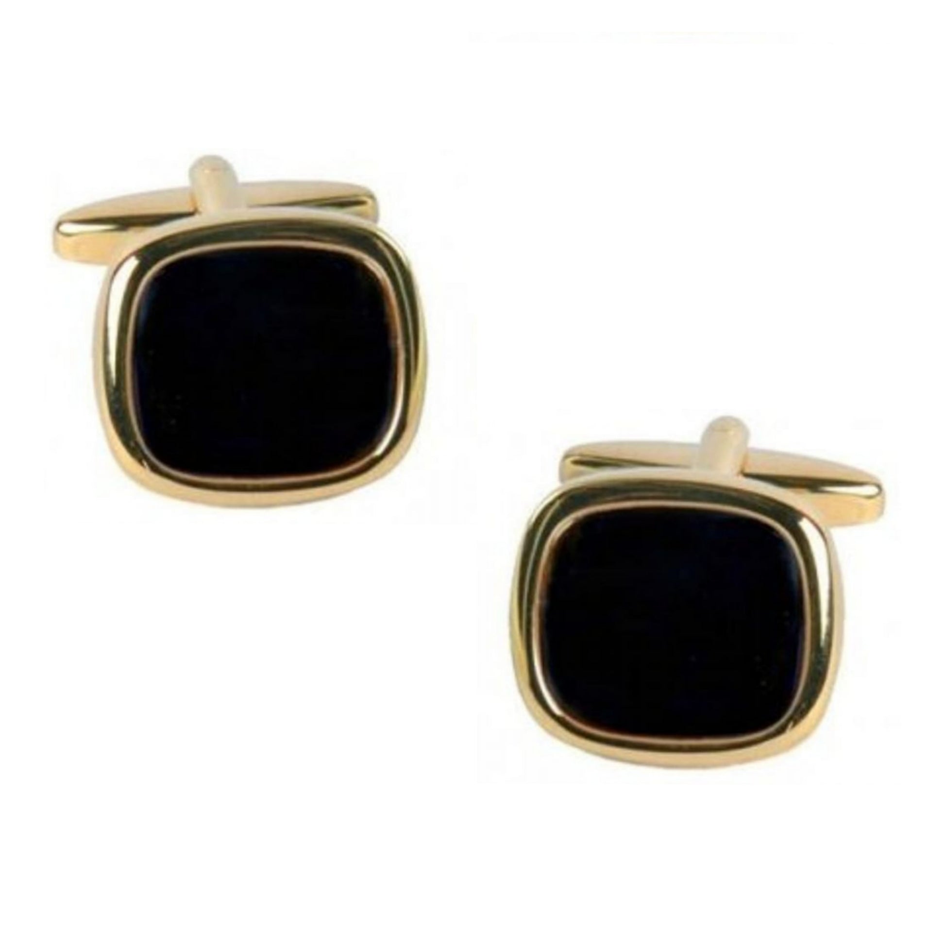 Gold Plated Cushion Shaped Black Onyx Cufflinks - HK Jewels