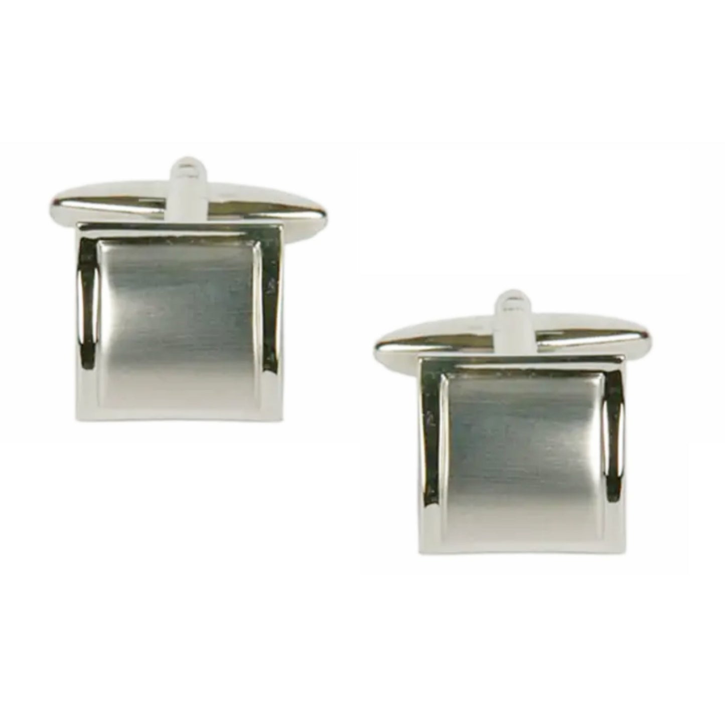 Shiny Edge Brushed Rhodium Plated Square Curved Cufflinks - HK Jewels