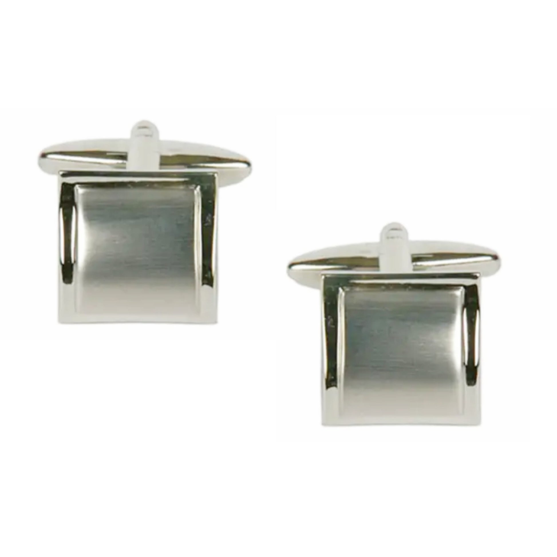 Shiny Edge Brushed Rhodium Plated Square Curved Cufflinks - HK Jewels