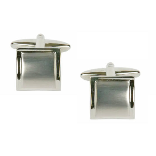 Shiny Edge Brushed Rhodium Plated Square Curved Cufflinks - HK Jewels