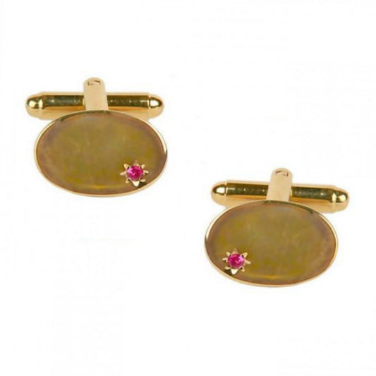 Oval Ruby Star Set Gold Plated Cufflinks - HK Jewels