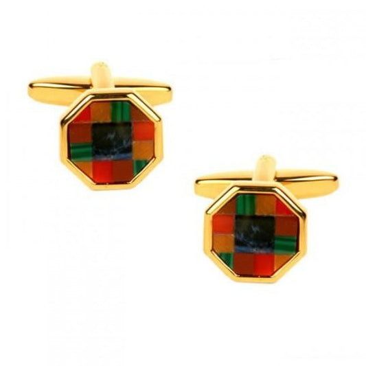 Multi Colored Octagonal Gold Plated Cufflinks - HK Jewels