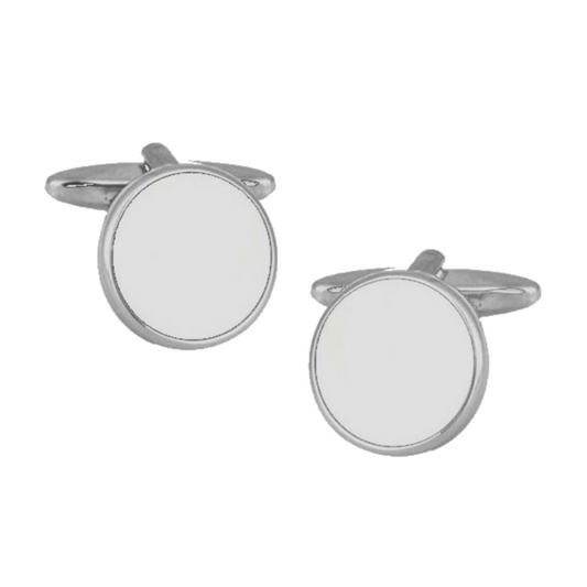White Acrylic Round Hire Wear Cufflinks - HK Jewels