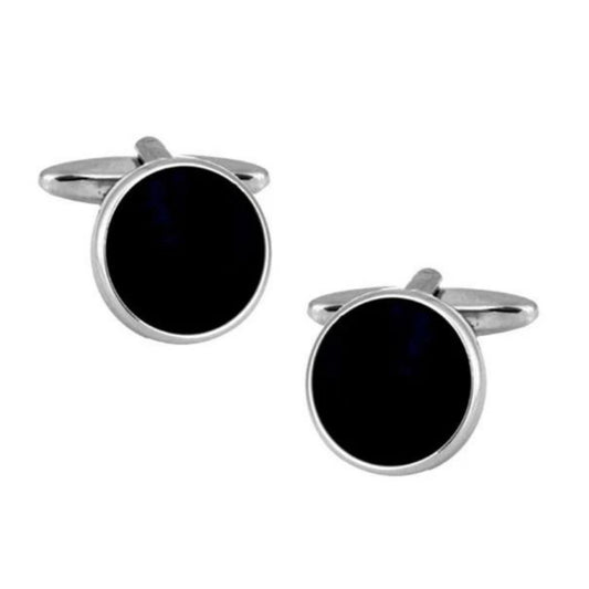 Black Acrylic Round Cufflinks - HK Jewels