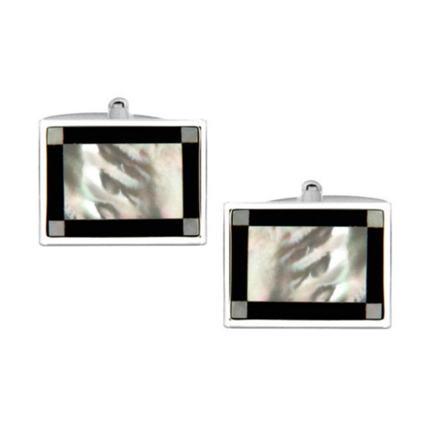 Rectangular Mother of Pearl & Onyx Rhodium Plated Cufflinks - HK Jewels