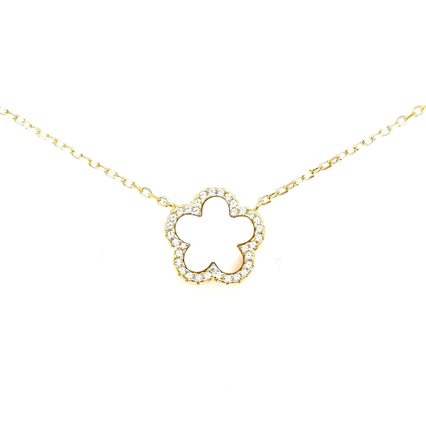 Sterling Silver Mother of Pearl Flower With CZ Necklace - HK Jewels