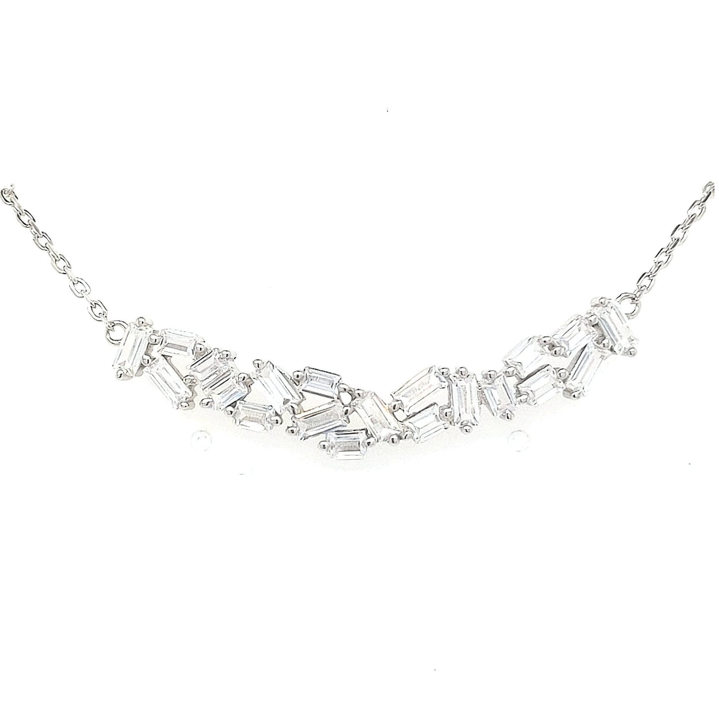 Sterling Silver CZ Baguette Bar Necklace - HK Jewels