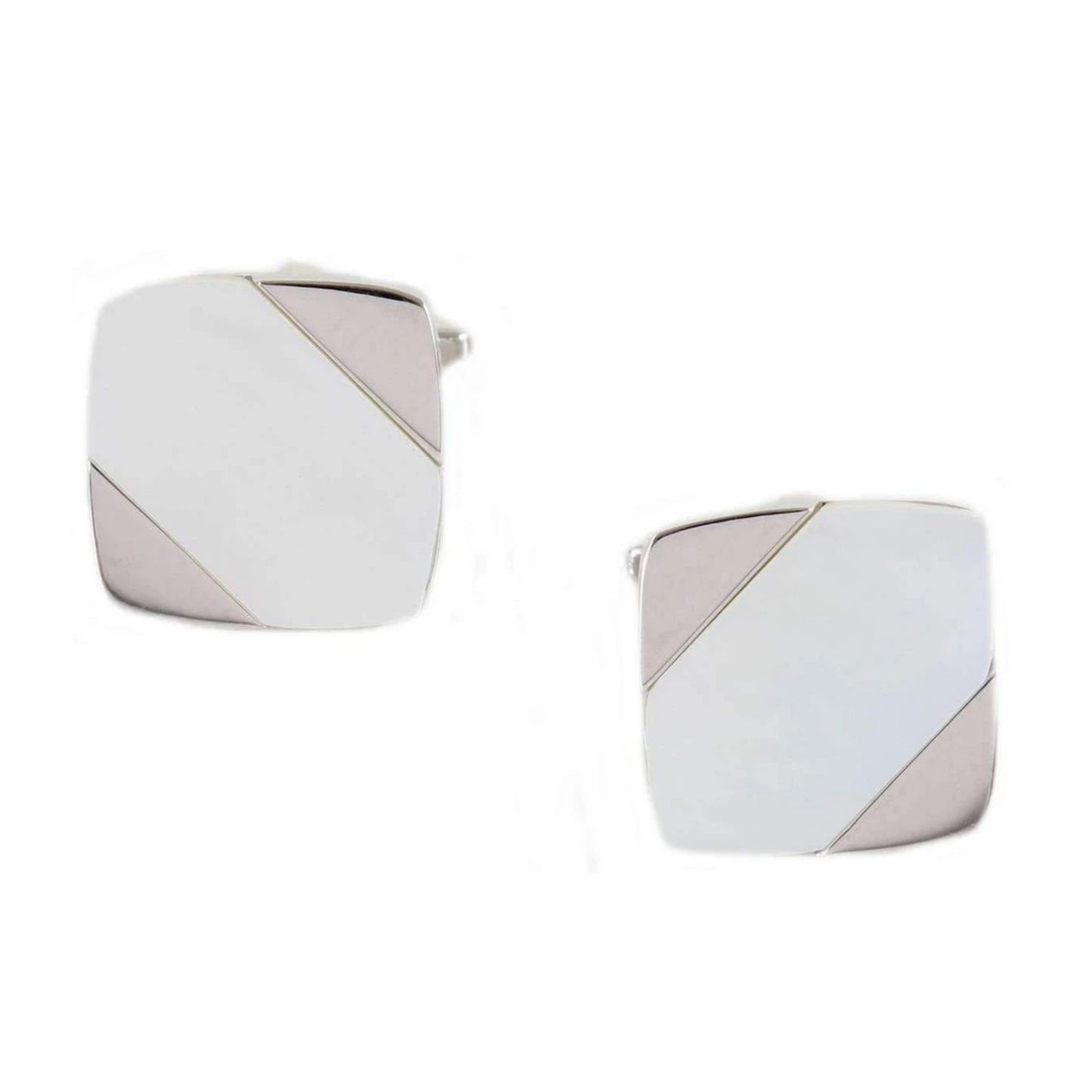 Rhodium Plated MoP Diagonal Cufflinks - HK Jewels