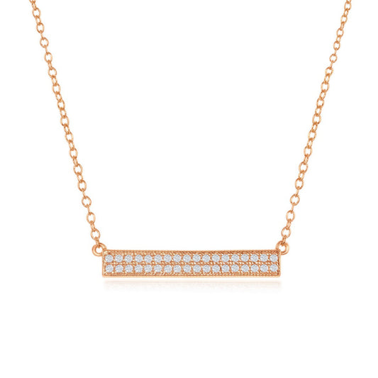 Rose Gold Plated Sterling Silver Bar Necklace - HK Jewels