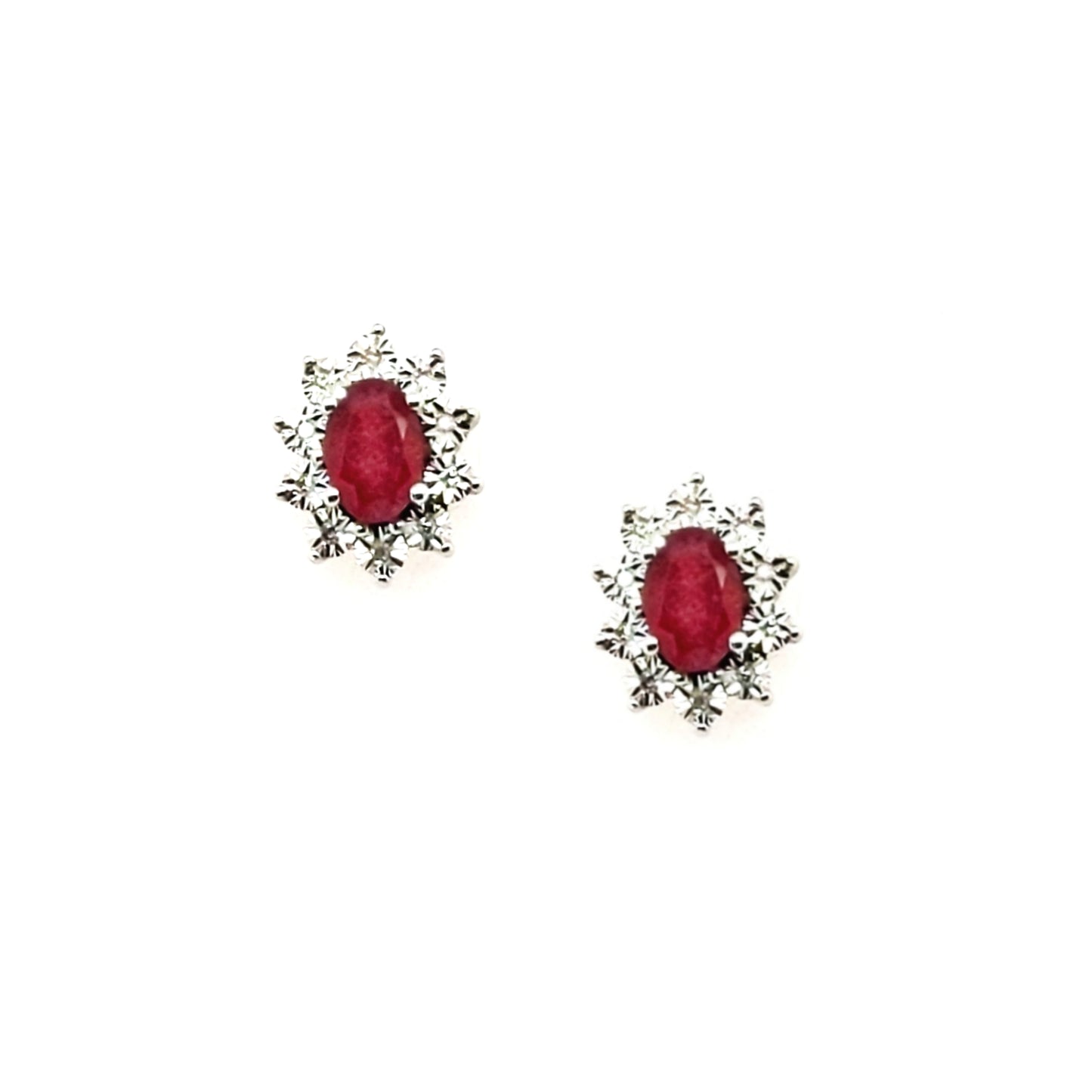10K Gold Diamond And Ruby Flower Stud Earrings - HK Jewels