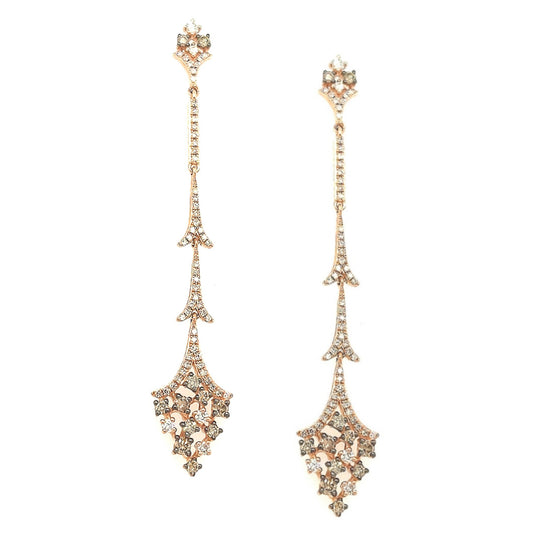 14K Rose Gold And Diamond Three Tier Earrings - HK Jewels
