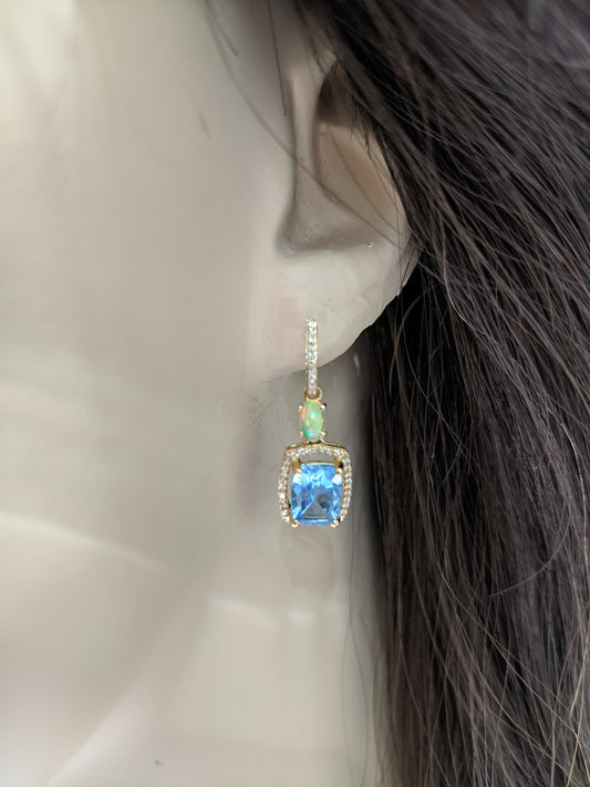 10K Gold And Diamond With Blue Topaz Stone Earrings - HK Jewels