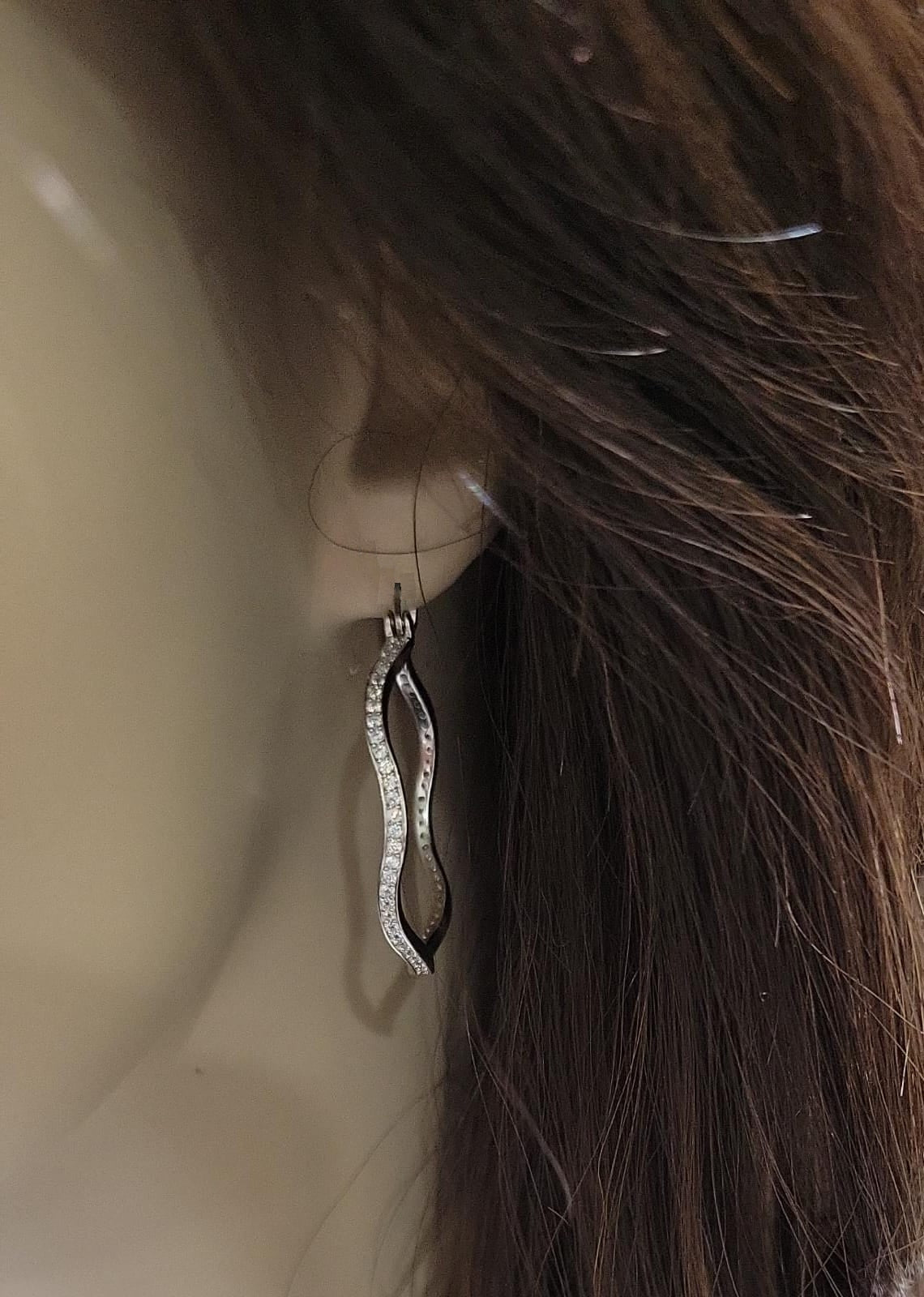 Sterling Silver Twisted Hoop With CZs Earrings - HK Jewels